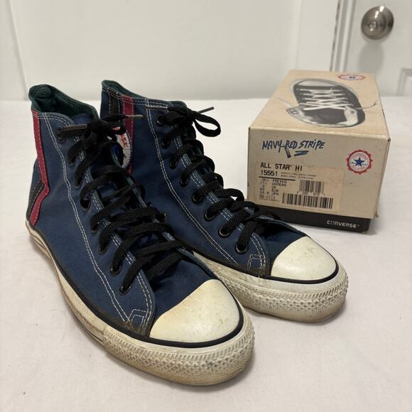 VTG 80\'s Converse All-Star Chuck Taylor High Top Made USA Sneakers Striped 9.5 main image 6